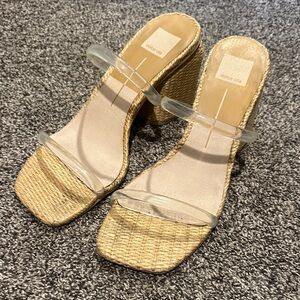 Dolce Vita Tan Woven Wedge Sandals with Clear Straps